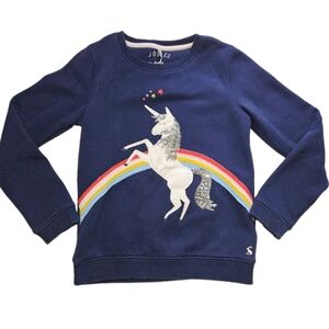 Joules Sweater Comfy Soft Unicorn Rainbow Girls Size 11 / 12 Navy Blue Luxe